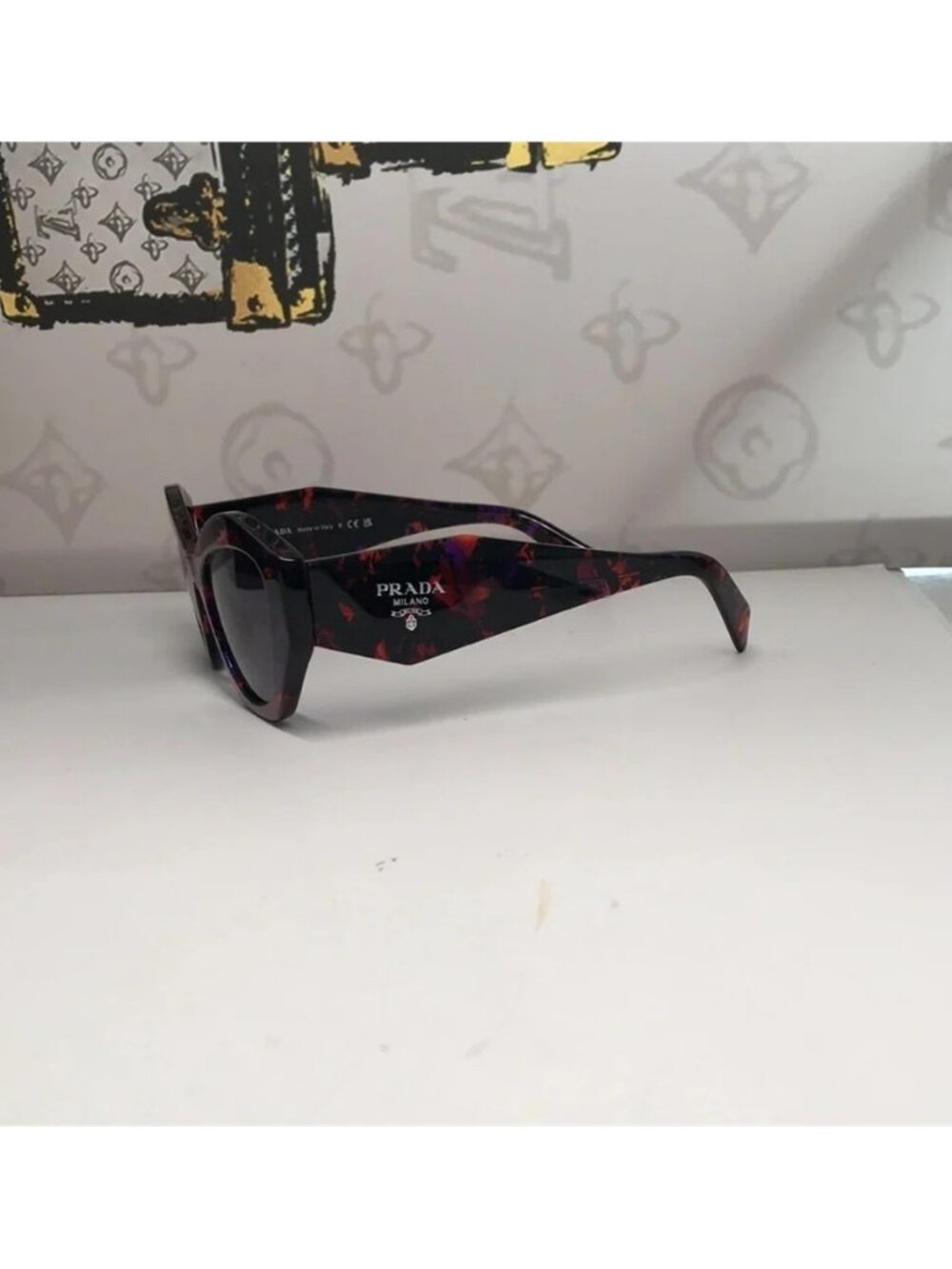 New Authentic Prada PR07YSF Women’s Sunglasses – Abstract Orange Frame / Violet - Picture 5 of 13